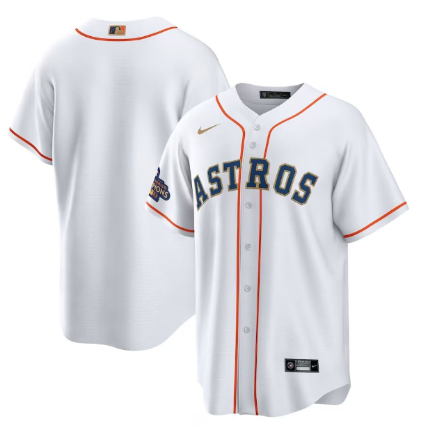 Men's Houston Astros Blank White 2023 Gold Collection With World Serise Champions Patch Cool Base Stitched Baseball Jersey